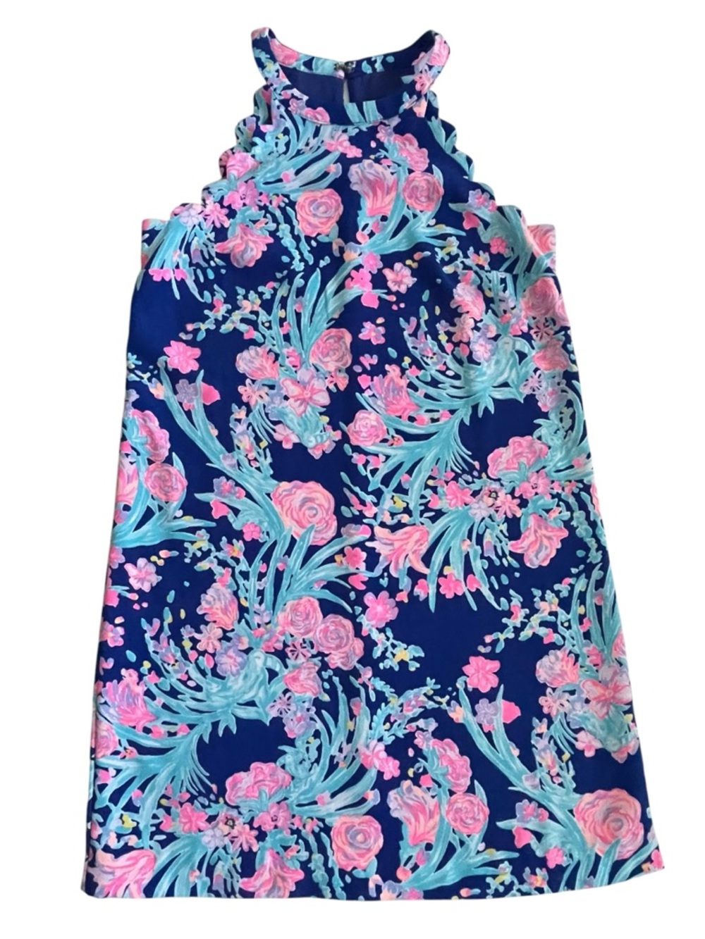 Lilly Pulitzer Tabby Shift Mini Dress Toucan Party Corsica Blue, Scallops XS - Picture 2 of 10